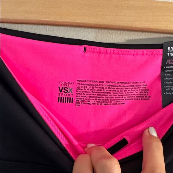 Victoria's Secret Leggings Knockout Tight Workout Pink Black Pockets XS Stretch - Picture 4 of 7